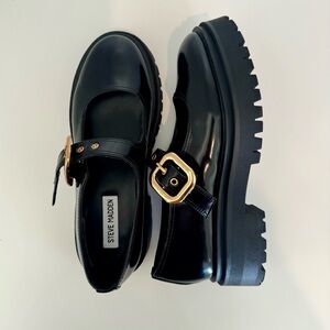 Brand New Steve Madden Black Mary Jane with Gold Buckle